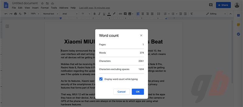 How to check word count in Google Docs on desktop 1