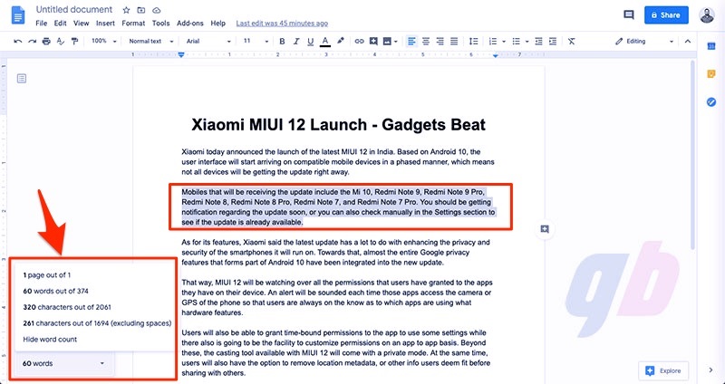 How to check word count in Google Docs on desktop 2