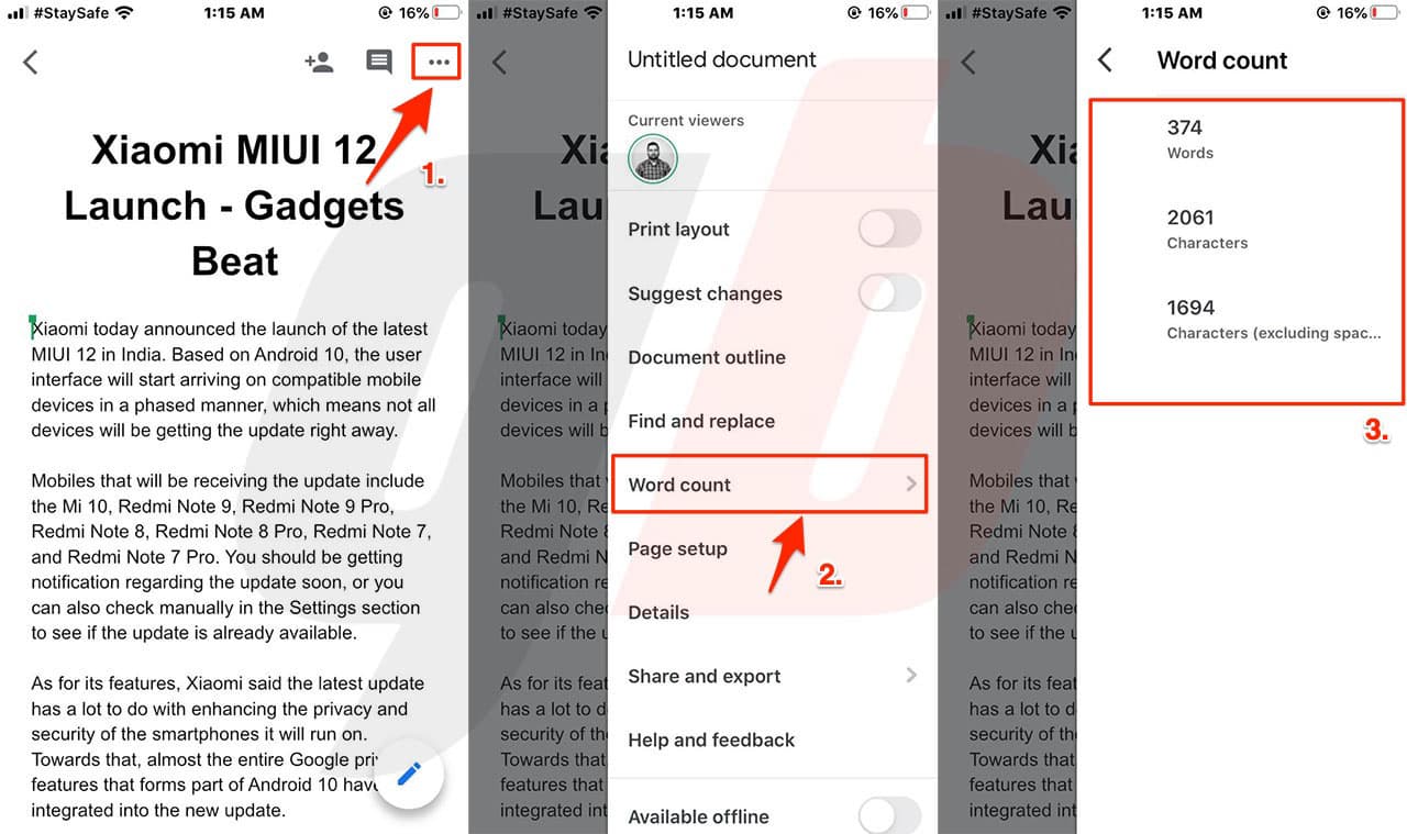 How to check word count in Google Docs on iPhone and iPad